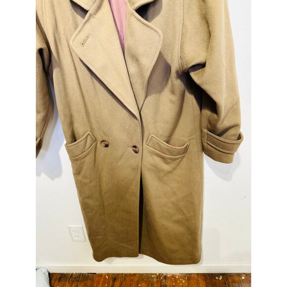 Vintage LARRY LEVINE Tan 100% Pure Wool Button Front Trench Coat Size 4 - Picture 11 of 15